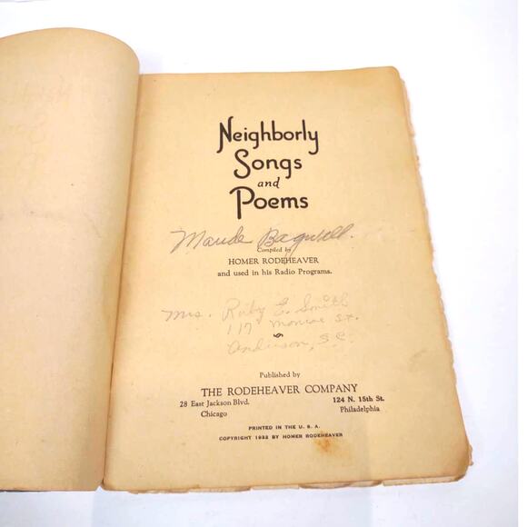 Neighborly Songs and Poems by Homer Rodeheaver 1932 Ante Fermen Compiled  PB - Picture 5 of 9